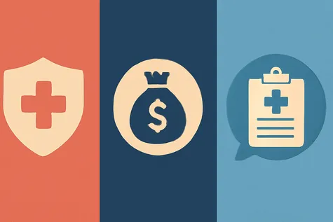Comparativa de seguros de salud dividida en tres secciones verticales que representan a Mapfre, Sanitas y Adeslas.
