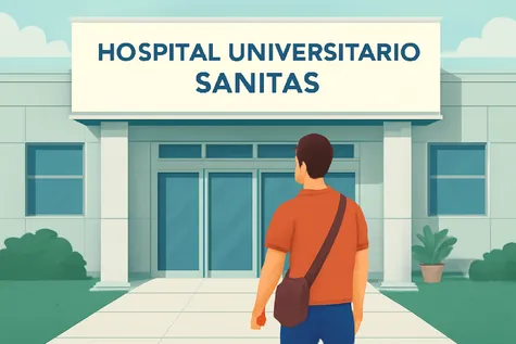 Hombre entrando al Hospital Universitario Sanitas representando la elección de un centro de salud vinculado a su seguro.