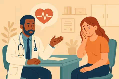 Una mujer preocupada porque su seguro médico no incluye una prueba que necesita.