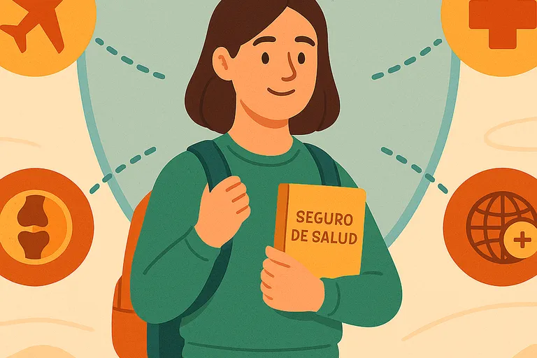 Joven estudiante con la carpeta del seguro de salud que acaba de contratar para su viaje al extranjero.