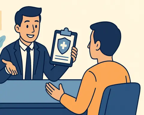 Asesor profesional en videollamada con cliente, ambos conversando sobre un seguro de salud.