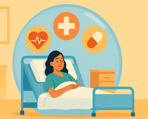 Paciente mujer descansando en una cama de hospital porque tiene un seguro de salud con hospitalización incluida.