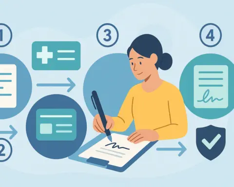 Mujer firmando contrato tras seguir pasos para contratar un seguro de salud.