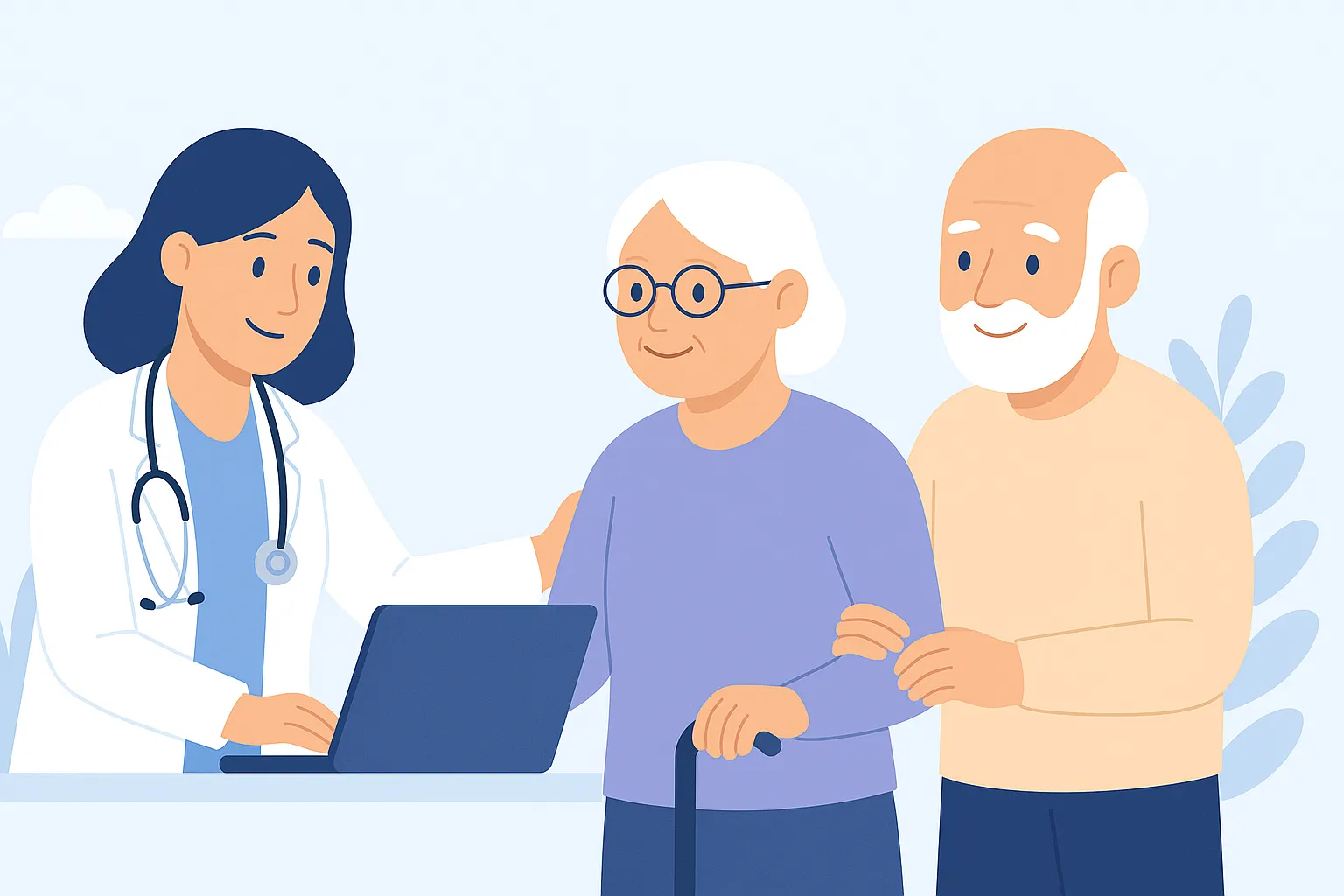 Pareja de mayores recibiendo atención médica con escudo de salud y fondo suave de protección.