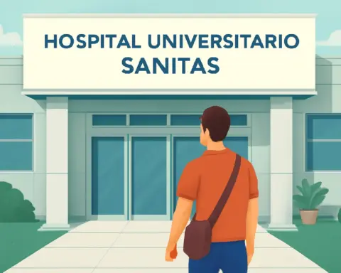Hombre entrando al Hospital Universitario Sanitas representando la elección de un centro de salud vinculado a su seguro.