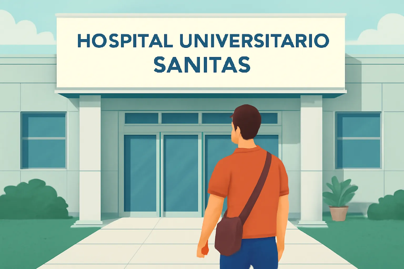 Hombre entrando al Hospital Universitario Sanitas representando la elección de un centro de salud vinculado a su seguro.