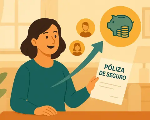 Mujer autónoma sentada en un sofá sosteniendo la póliza del seguro de salud que puede desgravarse en la Declaración de la Renta.