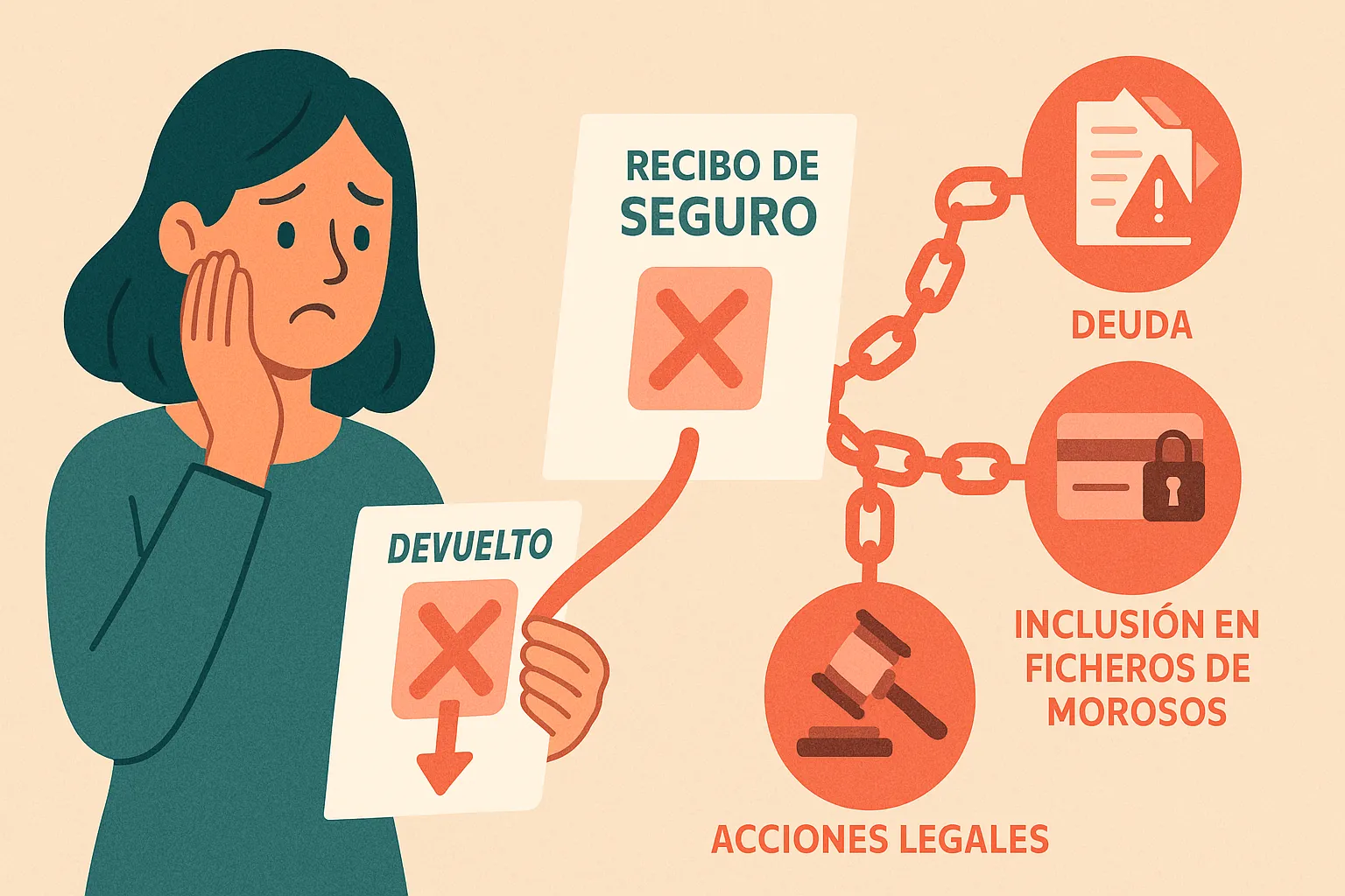 Una mujer preocupada por las consecuencias que tiene devolver un recibo de seguro de salud.