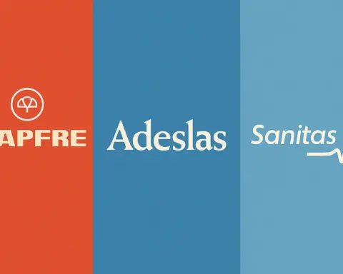 Comparativa de seguros de salud dividida en tres secciones verticales que representan a Mapfre, Sanitas y Adeslas.