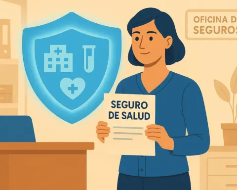 Mujer en una oficina con su seguro de salud con cobertura frente al Covid y otras pandemias.