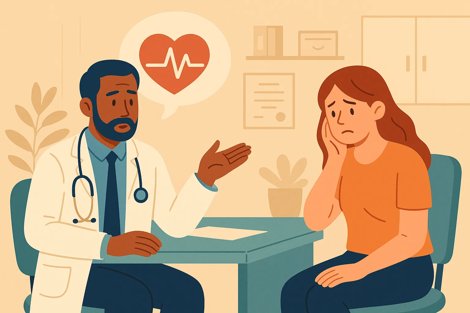 Una mujer preocupada porque su seguro médico no incluye una prueba que necesita.