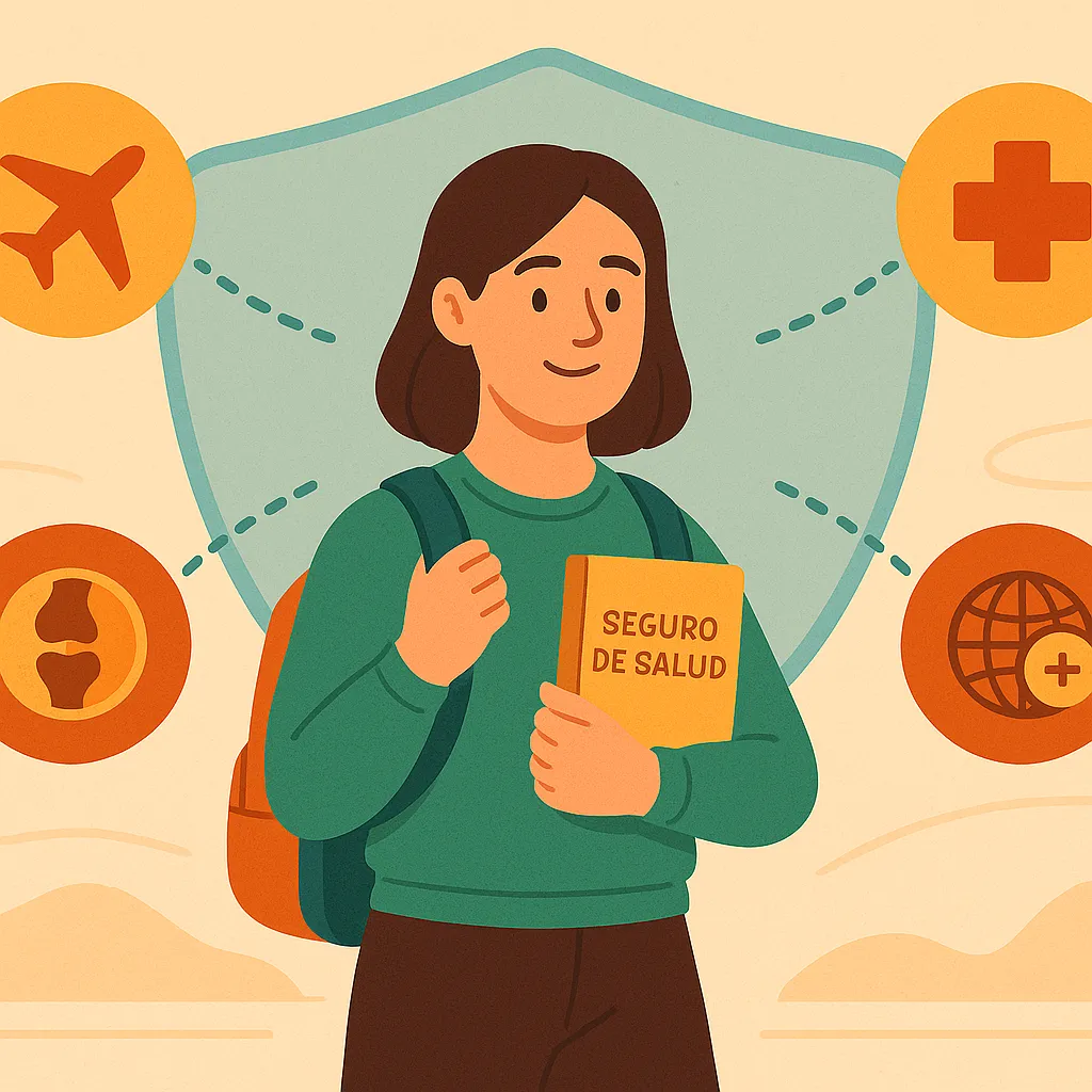 Joven estudiante con la carpeta del seguro de salud que acaba de contratar para su viaje al extranjero.