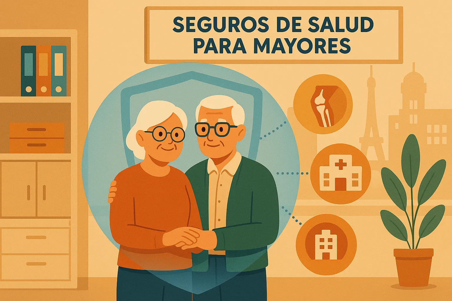 Pareja de personas mayores abrazadas y sonrientes porque han contratado un seguro de salud para mayores perfecto para sus necesidades.