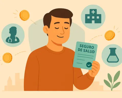 Hombre sostiene la tarjeta de su seguro de salud sin copagos que le da tranquilidad para ir al médico cuando quiera.