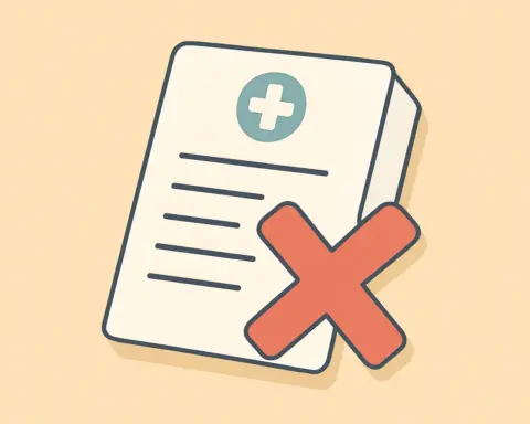 Un cuestionario médico junto a una cruz roja, representando los seguros médicos sin cuestionario.