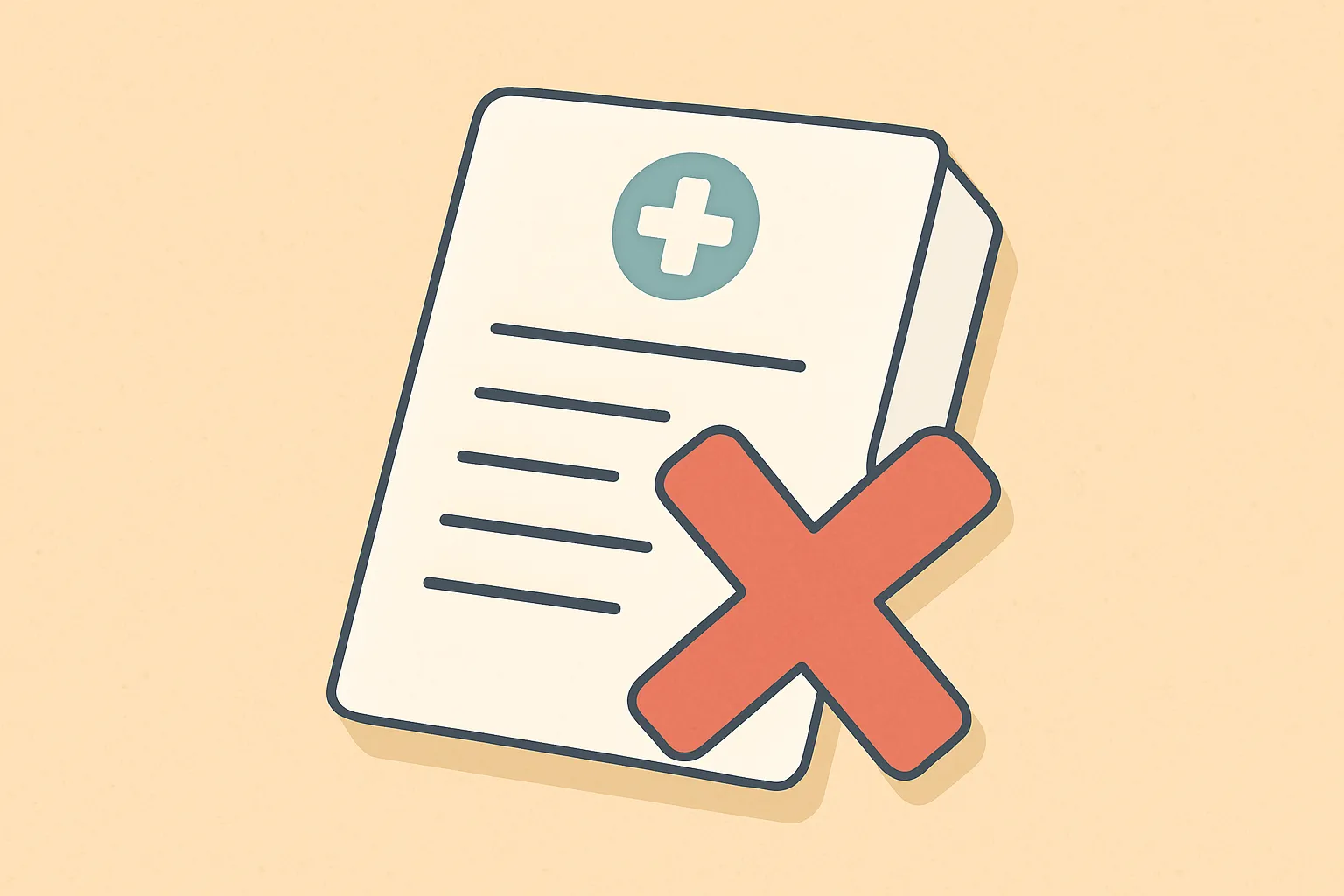 Un cuestionario médico junto a una cruz roja, representando los seguros médicos sin cuestionario.